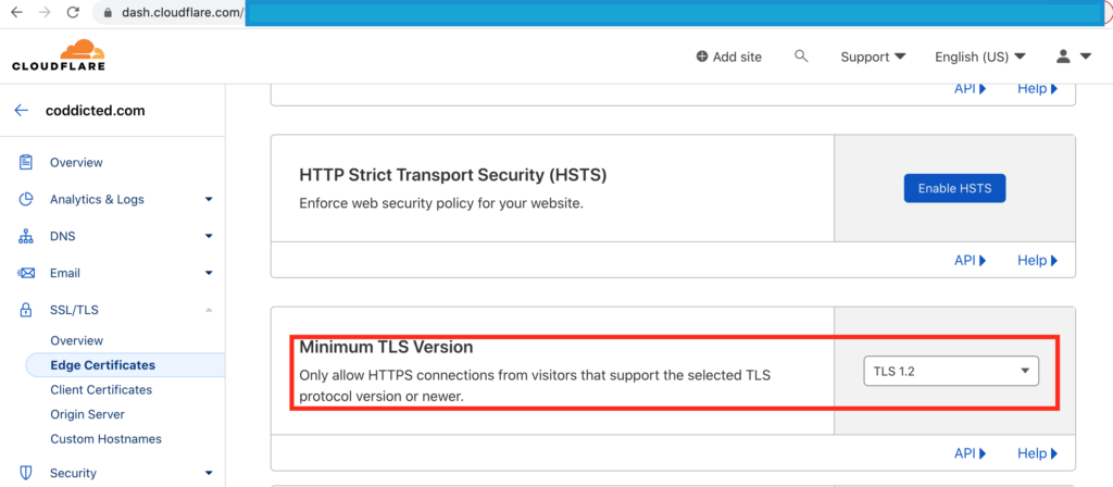 Update minimum TLS version on Clodflare