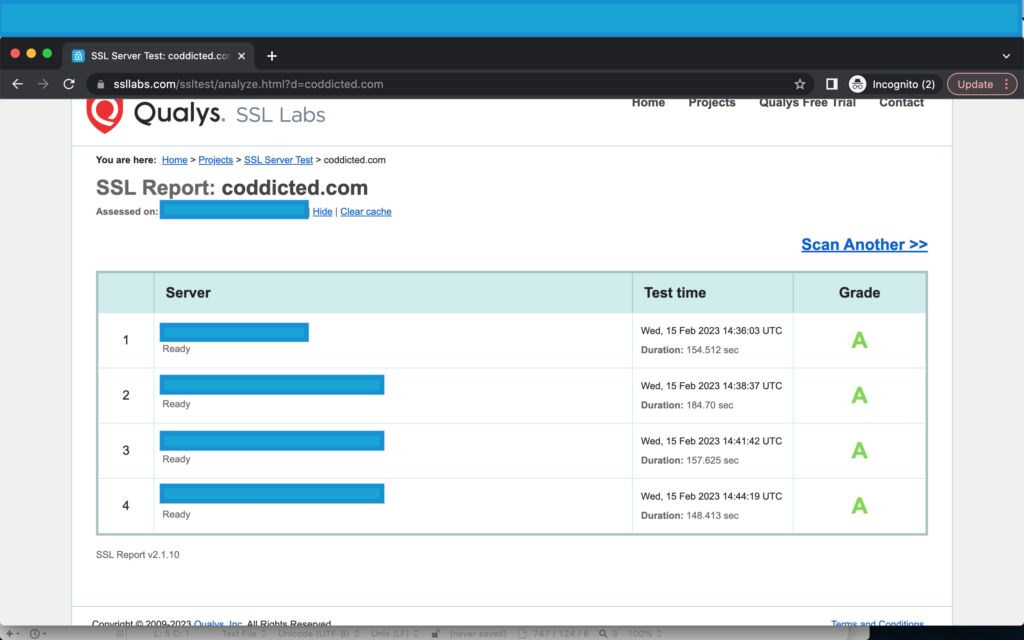 SSL Labs test results before config change